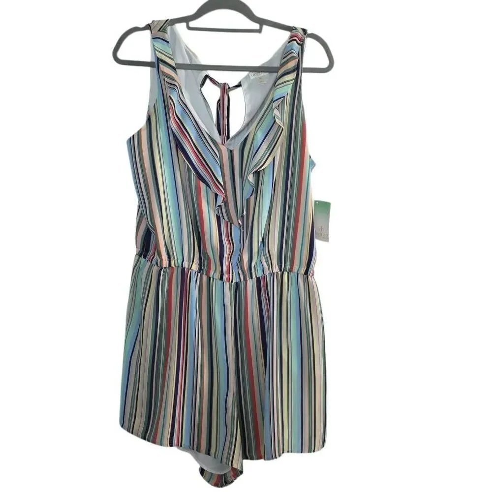 Decree Women's Size XL Multicolored Striped Ruffle Front Blouson Romper